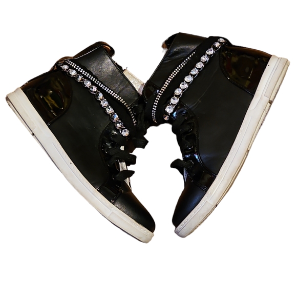 Stuart Weitzman Kids Girls Black Rhinestone Hightop Sneakers Sz 2 - Picture 1 of 6